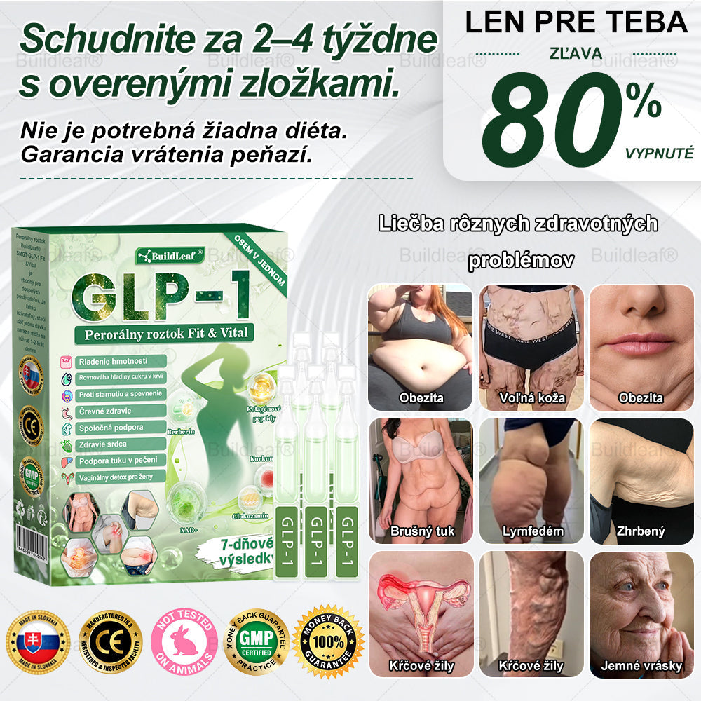 SVKBuildLeaf® GLP-1 6-v-1 Health Solution Perorálna tekutina (Len raz denne, viditeľné zmeny už za 7 dní) Pre obezitu, kardiovaskulárne ochorenia, cukrovku, spánkové apnoe, zdravie čriev, problémy s kĺbmi a ďalšie