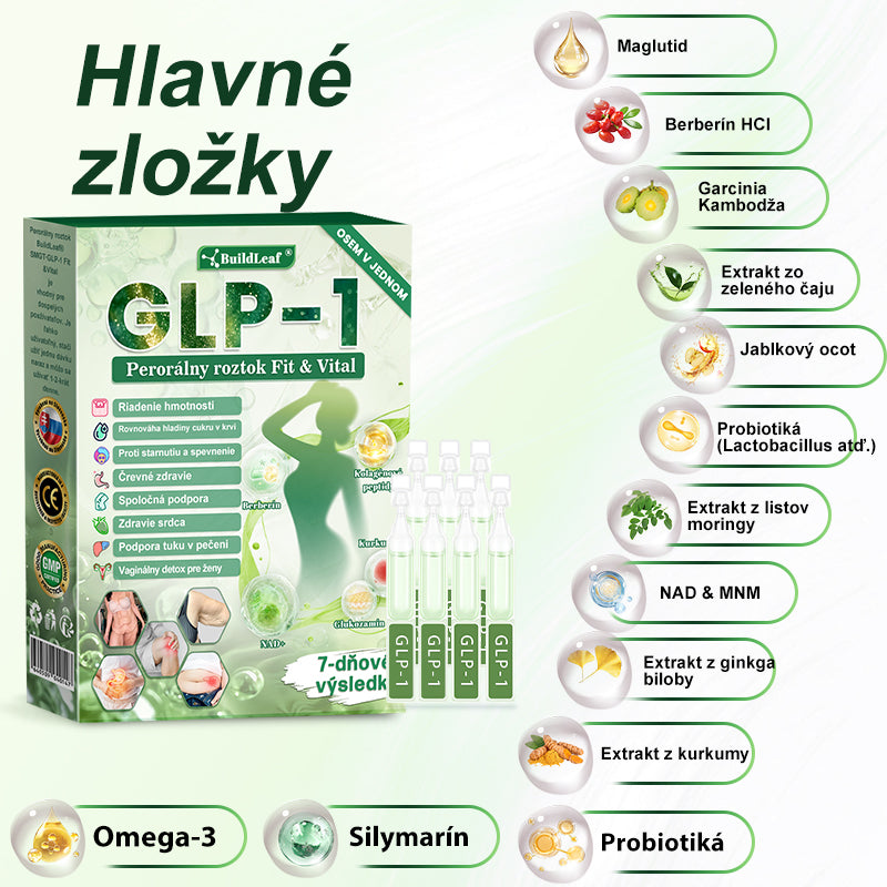 SVKBuildLeaf® GLP-1 6-v-1 Health Solution Perorálna tekutina (Len raz denne, viditeľné zmeny už za 7 dní) Pre obezitu, kardiovaskulárne ochorenia, cukrovku, spánkové apnoe, zdravie čriev, problémy s kĺbmi a ďalšie